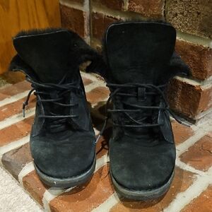 UGG Black Lace Up Fur Boots